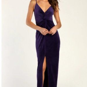 Lulu's Twisted Attraction Purple Velvet Twist-Front Maxi Dress